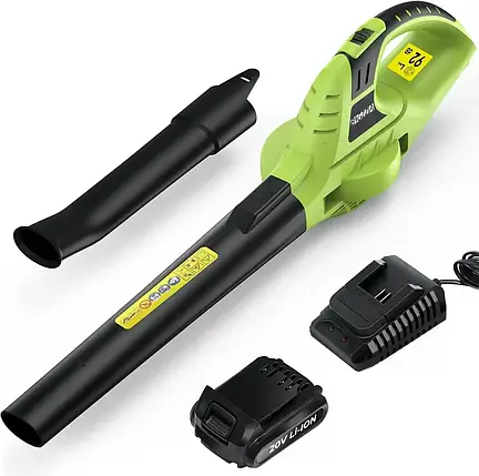 Bigzzia Cordless Leaf Blower Електричний садовий повітродув з акумулятором 20 В 1 зарядний пристрій 2 різ, фото 1