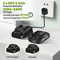 Bigzzia Cordless Leaf Blower Електричний садовий повітродув з акумулятором 20 В 1 зарядний пристрій 2 різ, фото 6