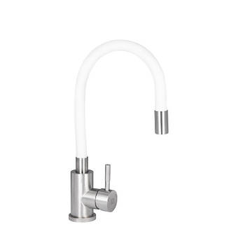 Змішувач для кухні Lidz Aria 015F3 з гнучким виливом (k35) LDARI015F3WHI43362 White / Nickel, фото 1