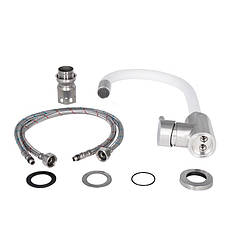 Змішувач для кухні Lidz Aria 015F3 з гнучким виливом (k35) LDARI015F3WHI43362 White / Nickel, фото 4