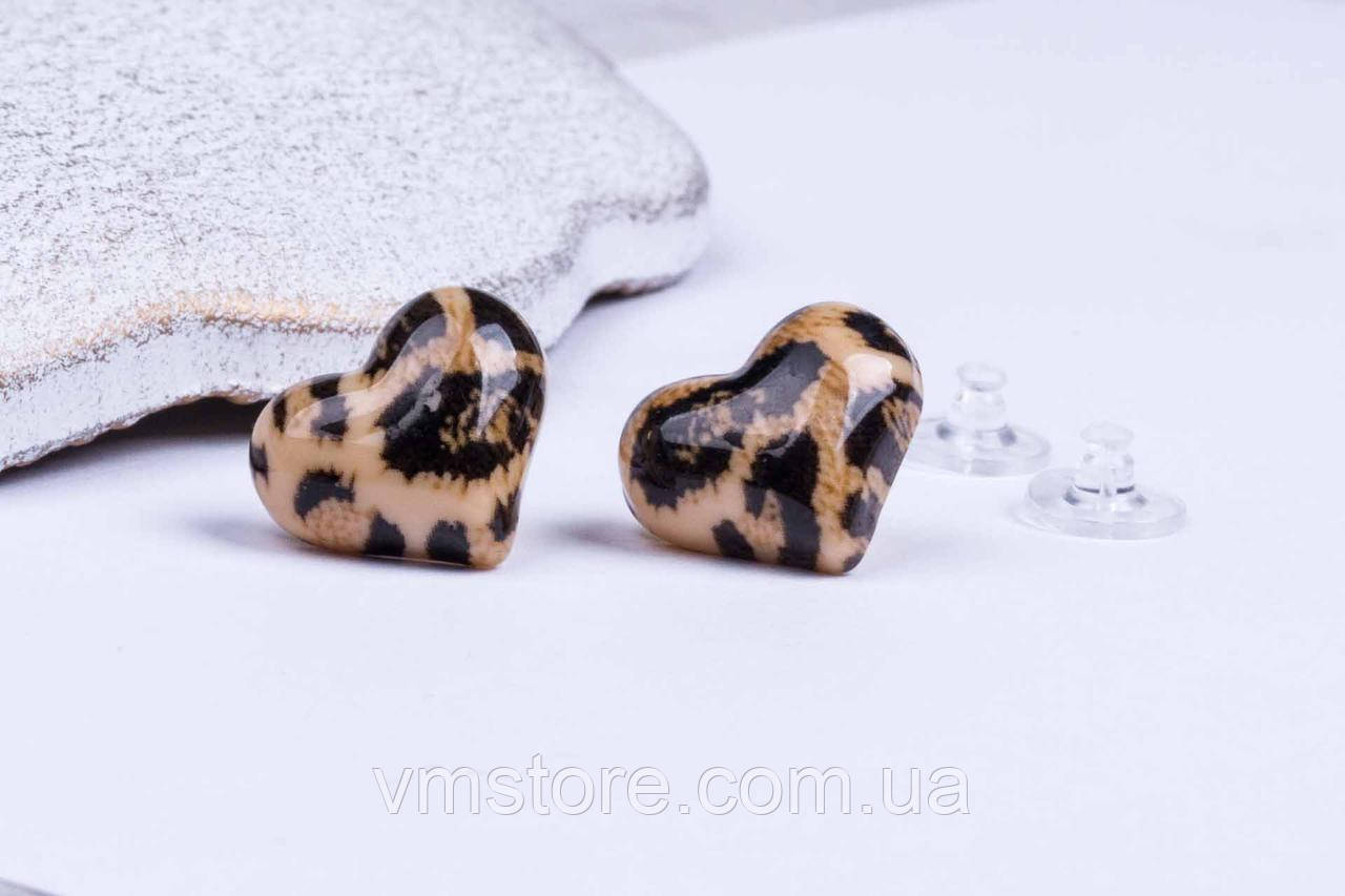 Сережки жіночі у формі серця з леопардовим малюнком, фото 1
