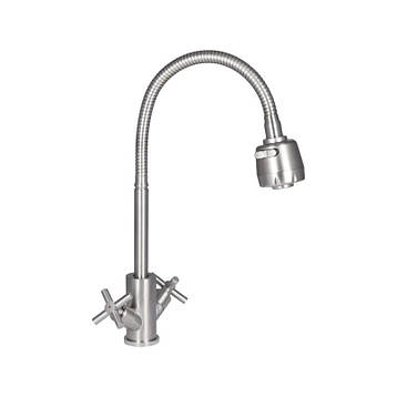 Змішувач для кухні Lidz Wind 013F4 двохвентильний з гнучким виливом LDWIN013F4NKS43391 Nickel, фото 1