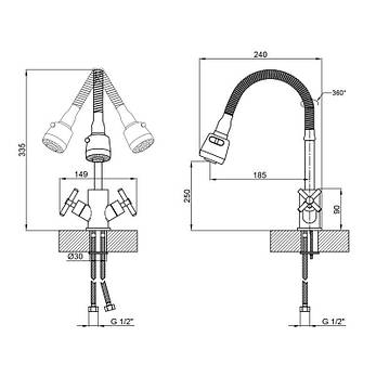 Змішувач для кухні Lidz Wind 013F4 двохвентильний з гнучким виливом LDWIN013F4NKS43391 Nickel, фото 2