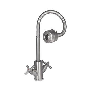 Змішувач для кухні Lidz Wind 013F4 двохвентильний з гнучким виливом LDWIN013F4NKS43391 Nickel, фото 3