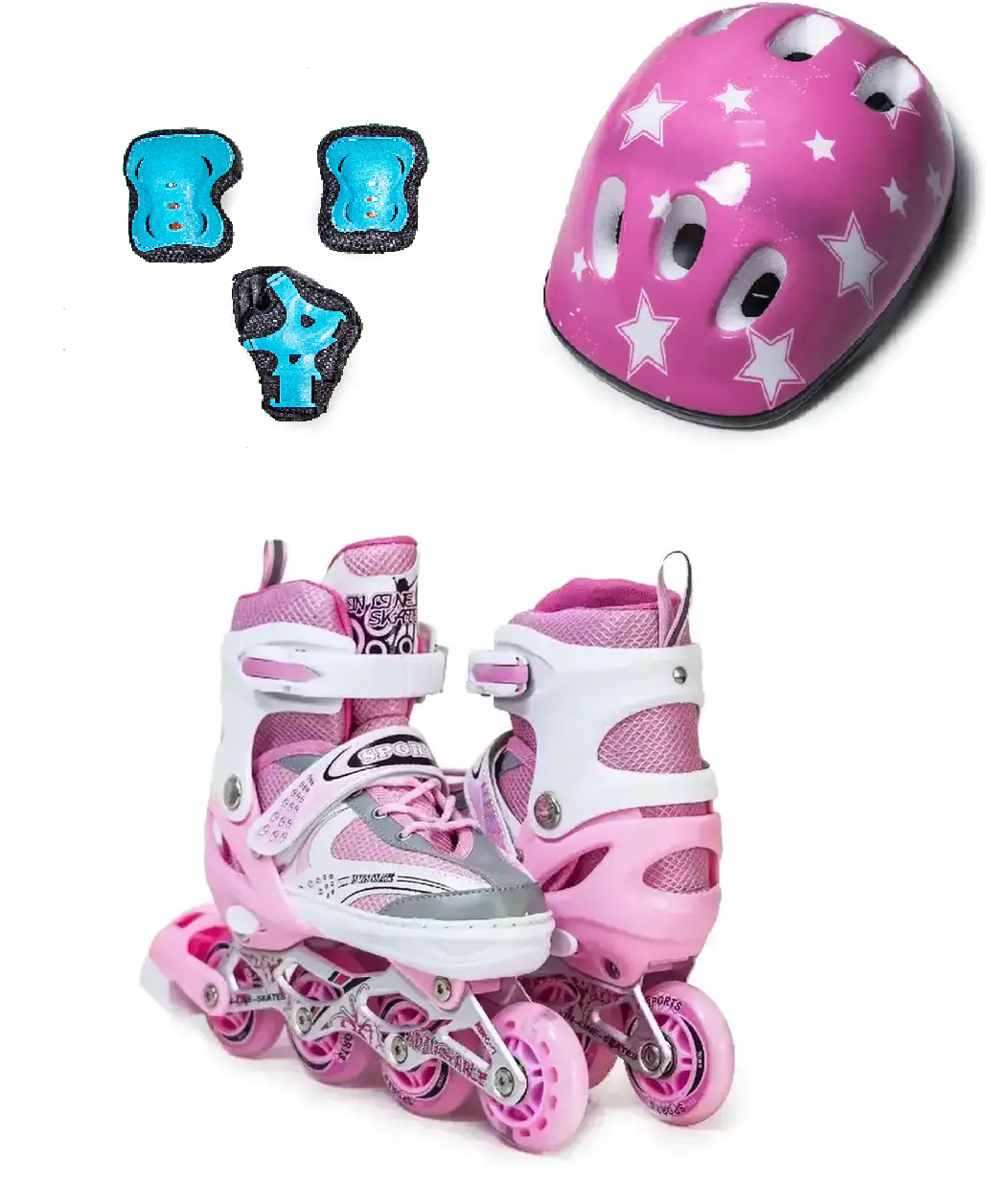 Комплект роликів із захистом та шоломом Happy. Рожевий комплект. Розмір 38-41 Комплект роликів із захистом та шоломом Happy. Рожевий комплект. Розмір 38-41