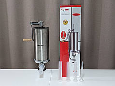 Шприц для ковбас з нержавіючої сталі вертикальний на 4 кг Vanessa з 5 насадками та силіконовим поршнем