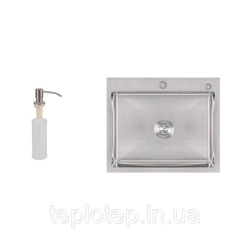Мийка для кухні інтегрована Lidz Handmade H6050 (LDH6050BRU35371) Brushed Steel 3,0/1,0 мм, фото 1