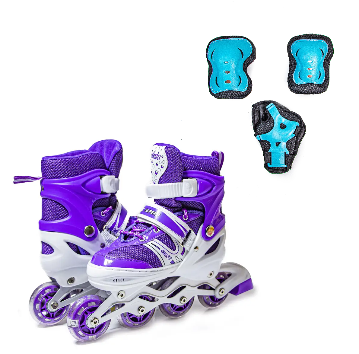 Ролики розсувні Super Power (розмір 29-33) із захистом (на коліна, лікті та долоні). VIOLET
