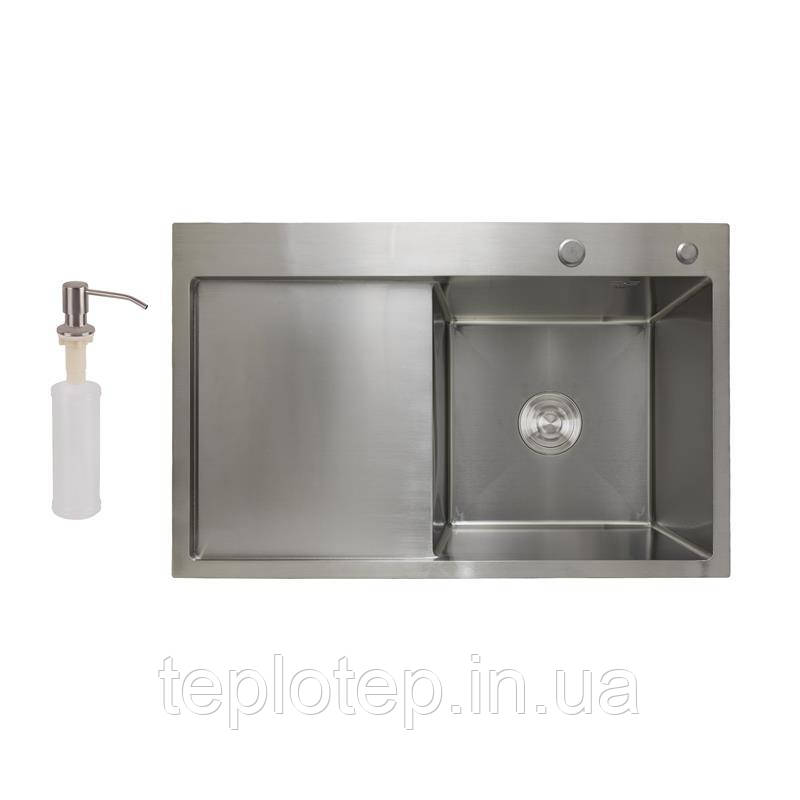 Мийка для кухні інтегрована Lidz Handmade H7849L крило ліворуч (LDH7849BRUL45592) Brushed Steel 3,0/1,0 мм, фото 1