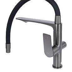 Змішувач для кухні Qtap Vlasta New з гнучким виливом з підключенням для питної води QTVLA364GMB45649 Gunmetal, фото 4