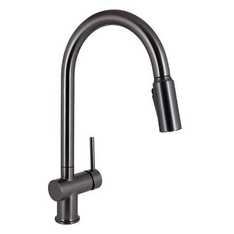 Змішувач для кухні Qtap Rozcesti з висувним виливом з підключенням для питної води QTROZ366GMB45939 Gunmetal, фото 1
