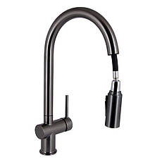 Змішувач для кухні Qtap Rozcesti з висувним виливом з підключенням для питної води QTROZ366GMB45939 Gunmetal, фото 3