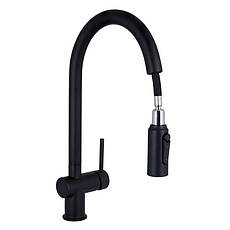 Змішувач для кухні Qtap Rozcesti з висувним виливом з підключенням для питної води QTROZ366BLM45940 Black Matt, фото 3