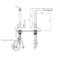 Змішувач для кухні Qtap Rozcesti з висувним виливом з підключенням для питної води QTROZ367GMB45942 Gunmetal, фото 2
