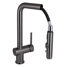 Змішувач для кухні Qtap Rozcesti з висувним виливом з підключенням для питної води QTROZ367GMB45942 Gunmetal, фото 3