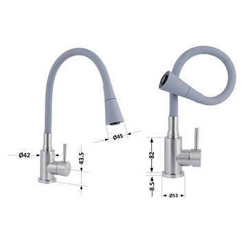 Змішувач для кухні Lidz Aria 015F31 з гнучким виливом (k35) LDARI015F31GNK31871 Grey / Nickel, фото 2