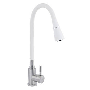 Змішувач для кухні Lidz Aria 015F31 з гнучким виливом (k35) LDARI015F31WNK36981 White / Nickel, фото 1