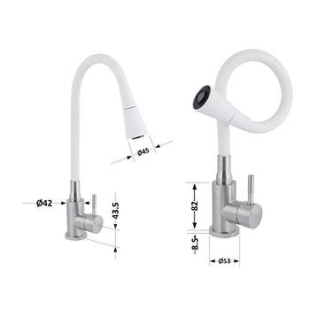 Змішувач для кухні Lidz Aria 015F31 з гнучким виливом (k35) LDARI015F31WNK36981 White / Nickel, фото 2