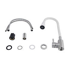 Змішувач для кухні Lidz Aria 015F31 з гнучким виливом (k35) LDARI015F31WNK36981 White / Nickel, фото 4