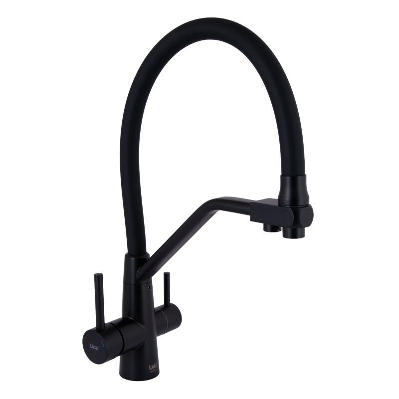 Змішувач для кухні Lidz Aria 020F3 з гнучким виливом з підключенням для питної води (k35) LDARI020F3BLA39212