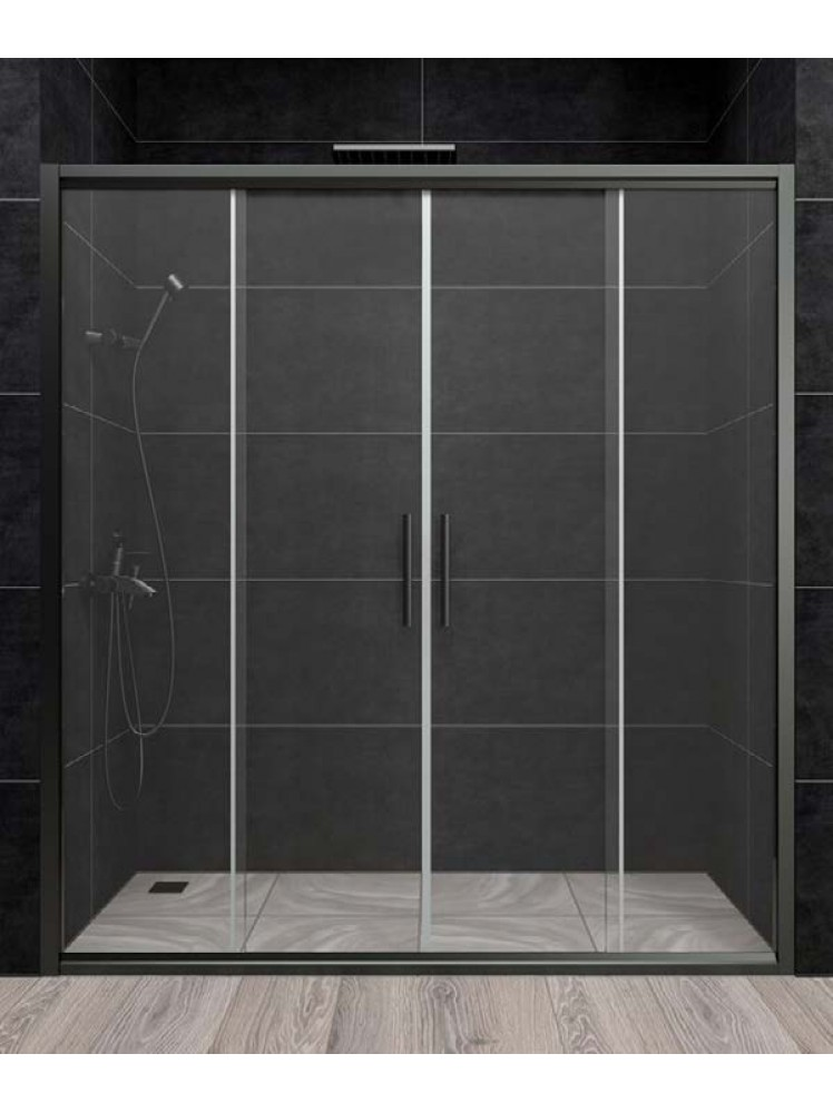Душові двері Aquanil TREND 190х160 см чорна розсувні скло прозоре 6 мм
