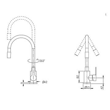 Змішувач для кухні Brinex Pure 015F3 з гнучким виливом Graphite/Grey BRIPUR015F3GRG, фото 2