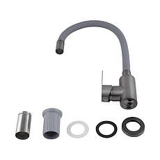Змішувач для кухні Brinex Pure 015F3 з гнучким виливом Graphite/Grey BRIPUR015F3GRG, фото 4