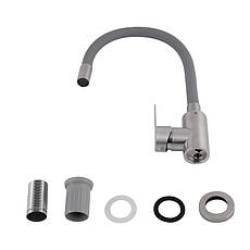 Змішувач для кухні Brinex Pure 015F3 з гнучким виливом Nickel/Grey BRIPUR015F3NKG, фото 4