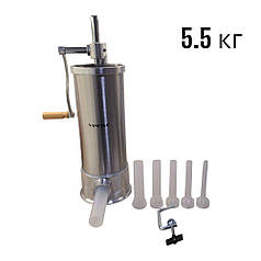 Шприц для ковбас з нержавіючої сталі вертикальний на 5.5 кг Vanessa з 6 насадками та силіконовим поршнем