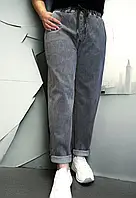 Жіночі джинси МОМ пепельнястого кольору пояс резинка зі шнурівкою розміри від 48 до 54