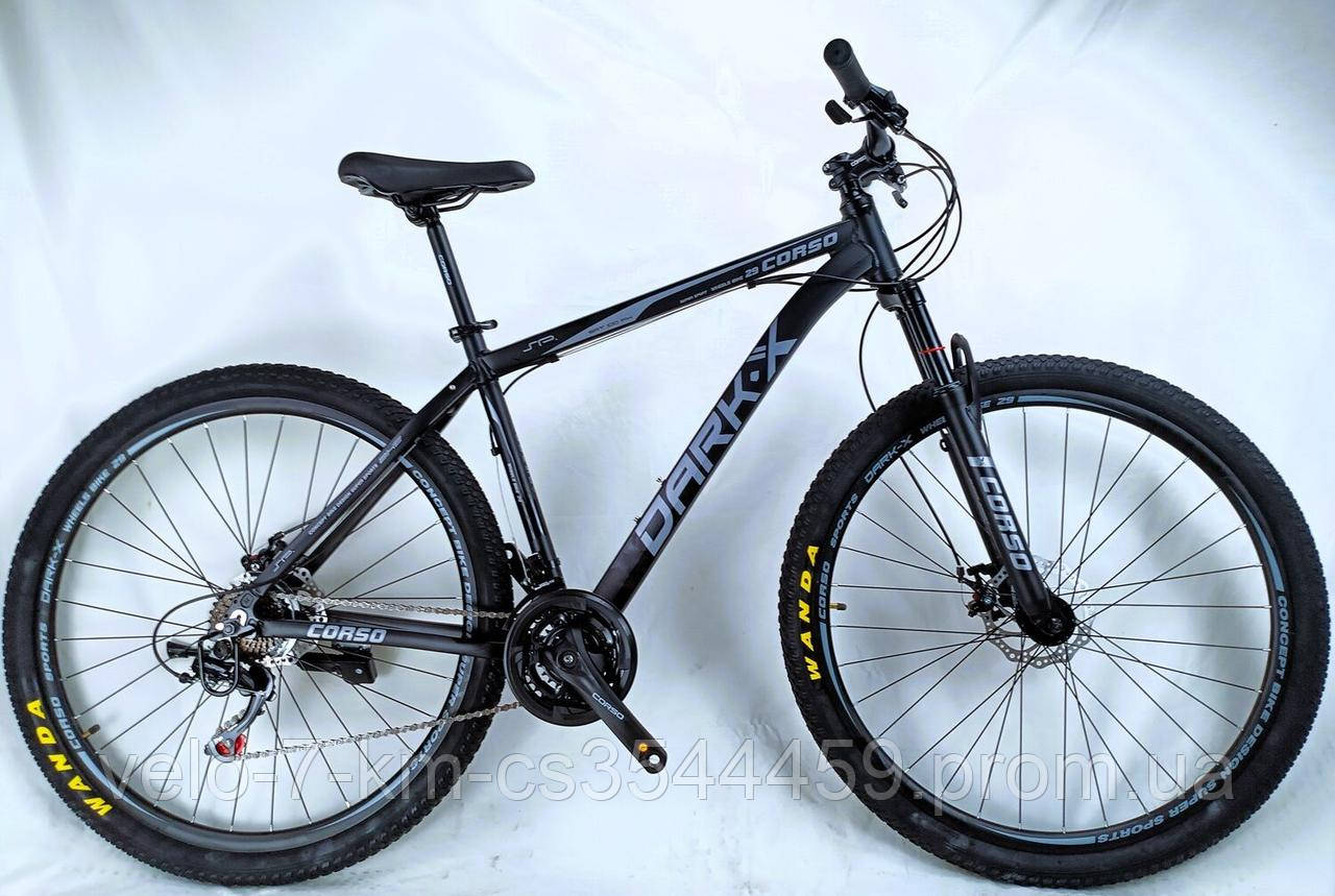 Велосипед спортивний Corso «Dark-X» 29" дюймів DX-29702 (1) алюмінієва рама 19", обладнання Shimano 21 швидкість, зібраний на 75%