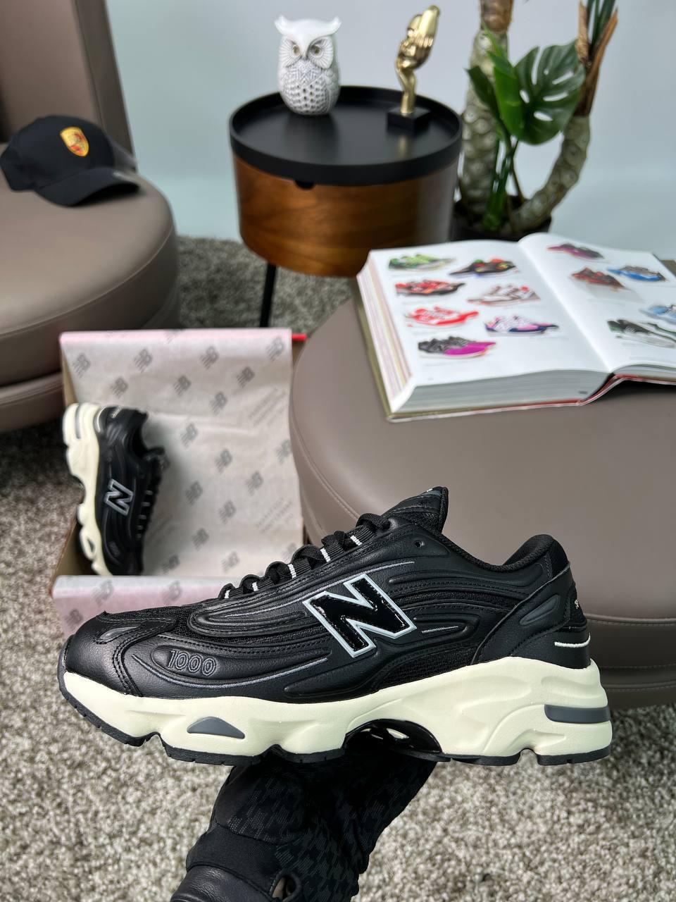 Чоловічі кросівки шкіра текстиль New Balance 1000 Black White, кеди Нью Беланс чорні весна літо. Чоловіче взуття