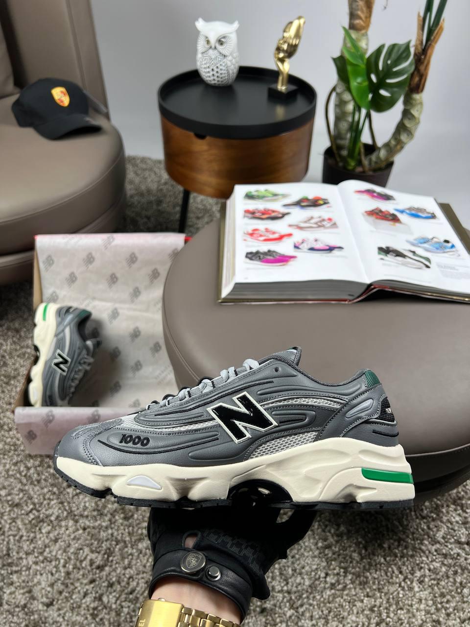 Чоловічі кросівки шкіра текстиль New Balance 1000 Grey White Green, кеди Нью Беланс весна осінь. Чоловіче взуття