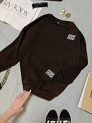 Жіночий базовий теплий світшот MIU MIU батник тринити на флісі толстовка носочки з лого в подарунок