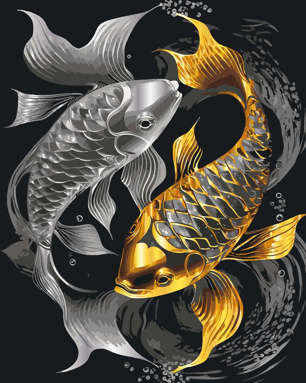 Картина за номерами Інь та Янь. Дві рибки з фарбами металік 40*50 см Art Craft 11557-AC, фото 1