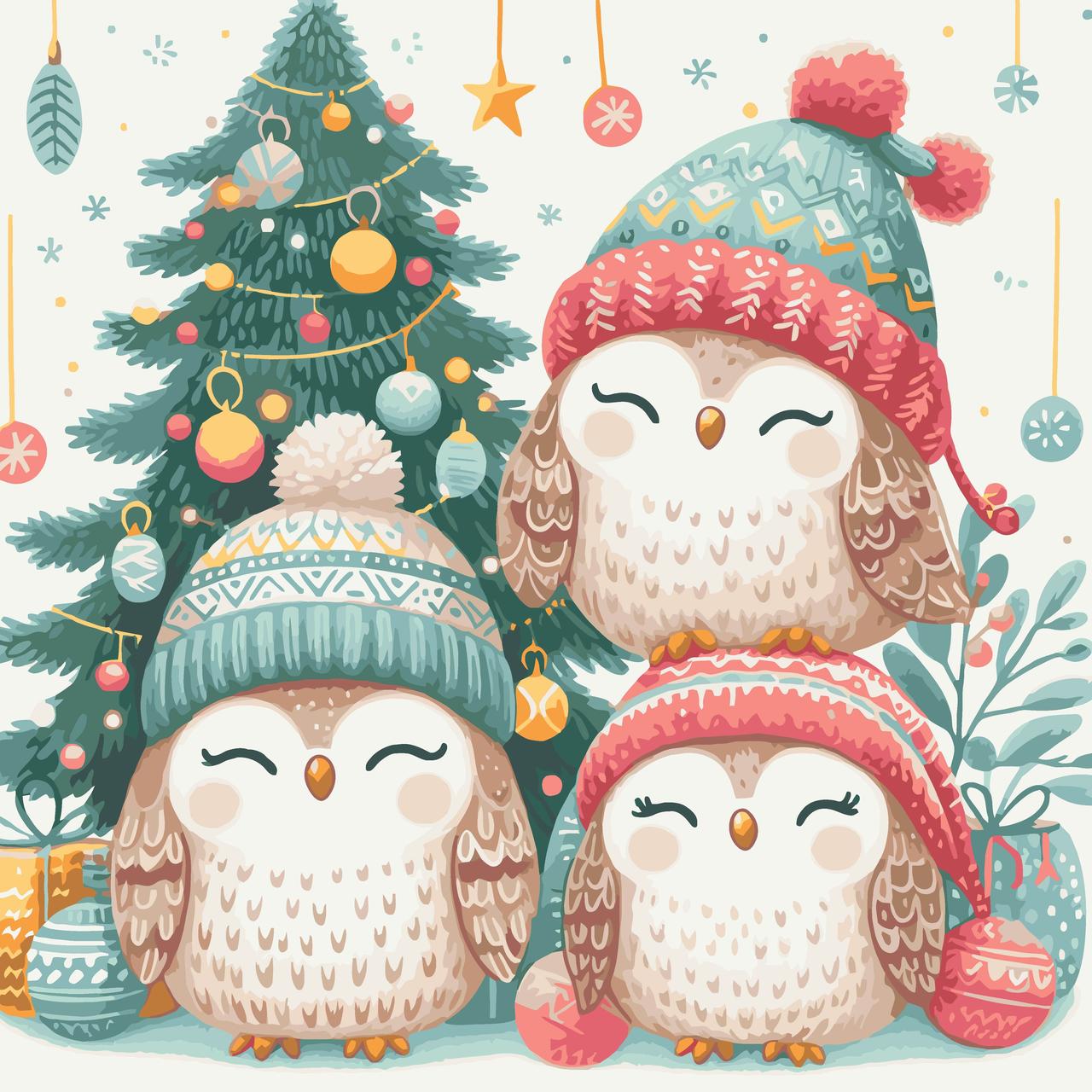 Картина за номерами Для дітей. Різдвяні совенята 40*40 см Art Craft 11586-AC, фото 1