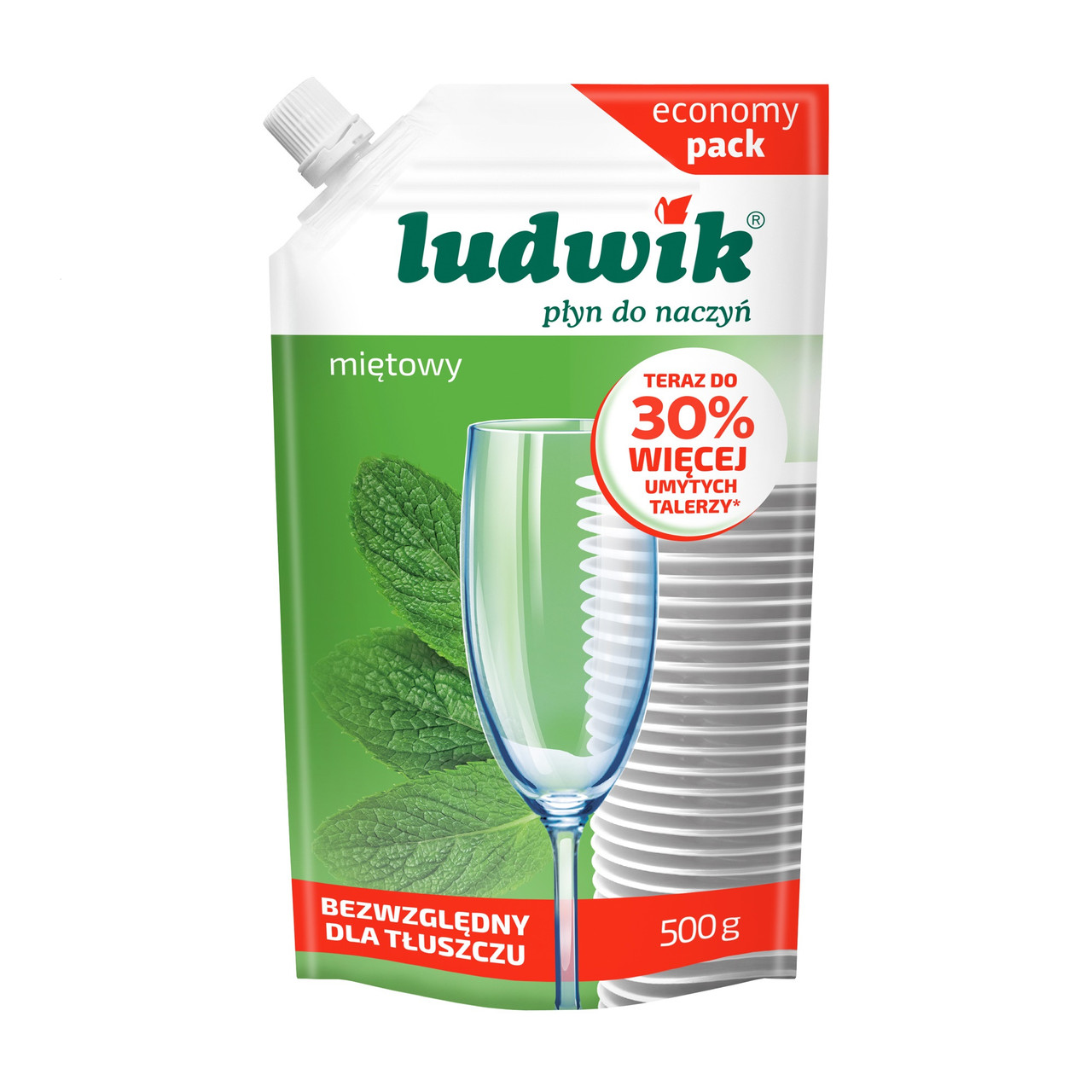 Засіб для миття посуду Ludwik М'ята з екстрактом Алое 500 мл (екопак), фото 1