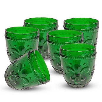 Набір із 6-ти скляних склянок у зеленому кольорі Fleur de Lis
