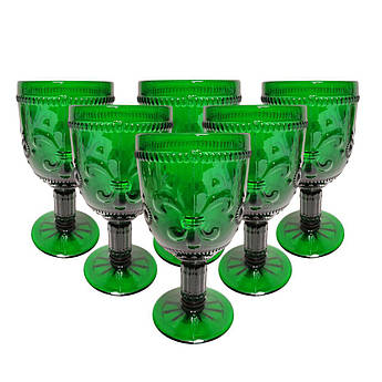 Набір із 6-ти скляних келихів на ніжці в зеленому кольорі Fleur de Lis