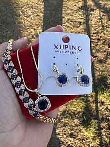 Набір Прикрас Xuping Ланцюжок 45-50 см + Кулон + Сережки + Браслет 17-19см (18к колір золота 585п) 77-519