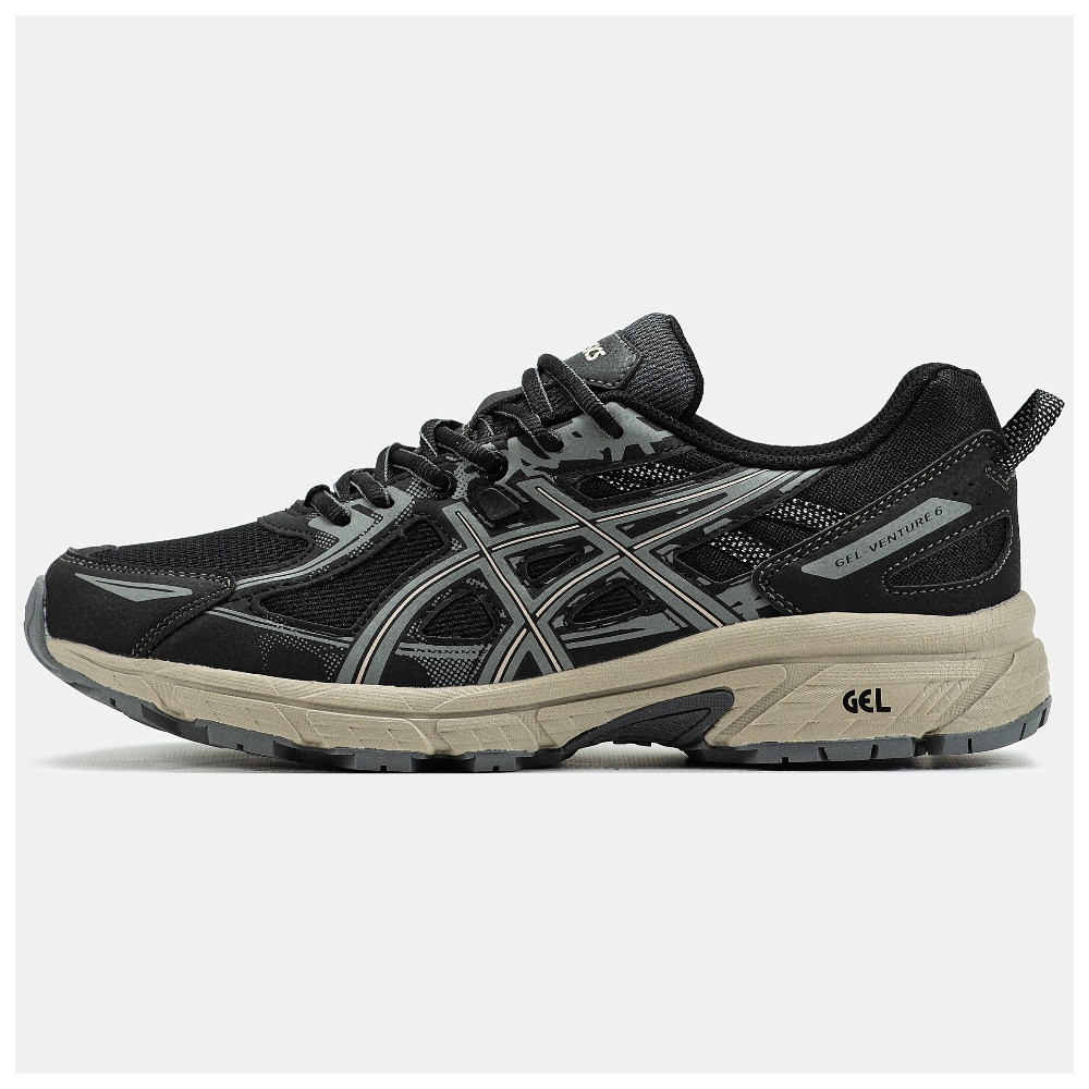 Чоловічі кросівки Asics Gel-Venture 6 Black Grey Beige, сіро-чорні шкіряні кросівки асікс гель вентуре 6