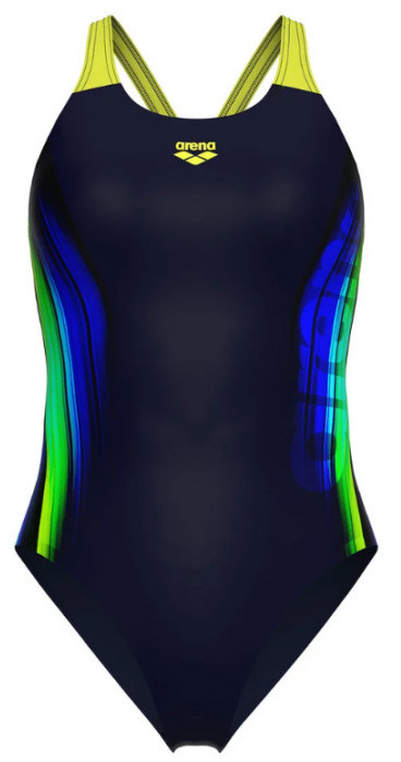 Купальник закритий для жінок Arena BREATH SWIMSUIT V BACK LB чорний, жовтий, зелений, синій Жін 36, фото 1