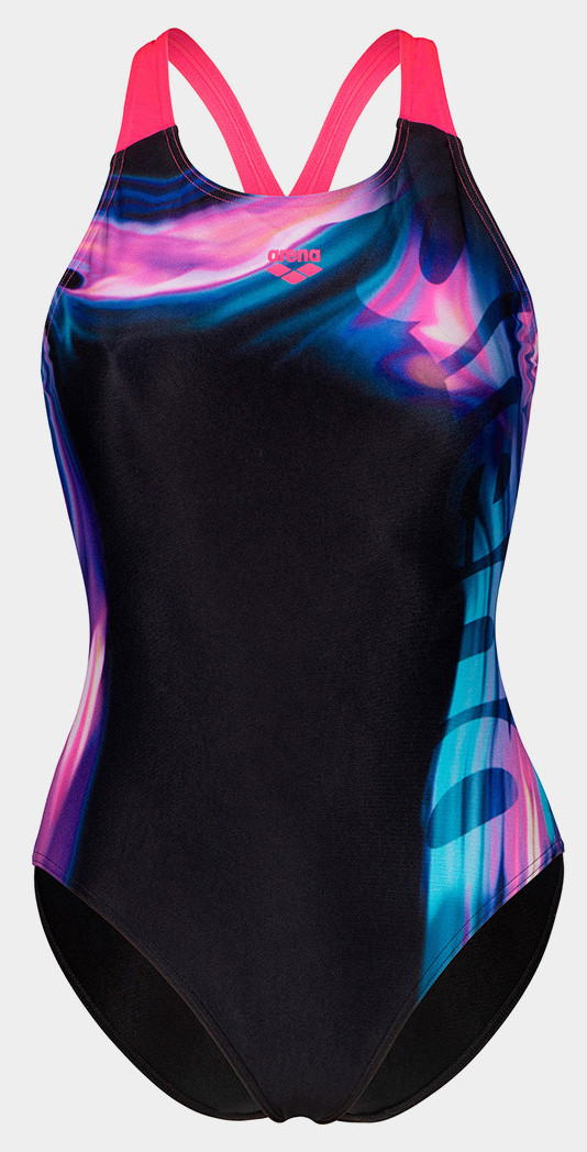 Купальник закритий для жінок Arena DREAMHLINE SWIMSUIT V BACK чорний, фіолетовий, бірюзовій Жін 40, фото 1