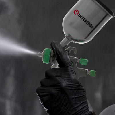 Фарбопульт пневматичний LVLP GREEN професійний, форсунка 1,3 мм, верхній металевий бачок 600 мл, 1,5 бар INTERTOOL PT-0131 Фарбопульт пневматичний LVLP GREEN професійний, INTERTOOL PT-0131