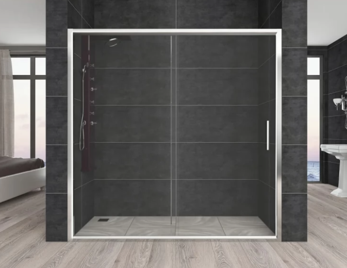 Душові двері Aquanil CARMEN 190х110 см хром розсувні скло прозоре 6 мм
