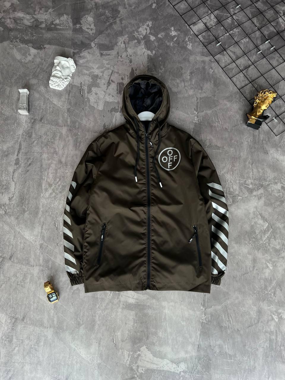 Вітровка куртка чоловіча демісезонна хакі з капюшоном Off-white