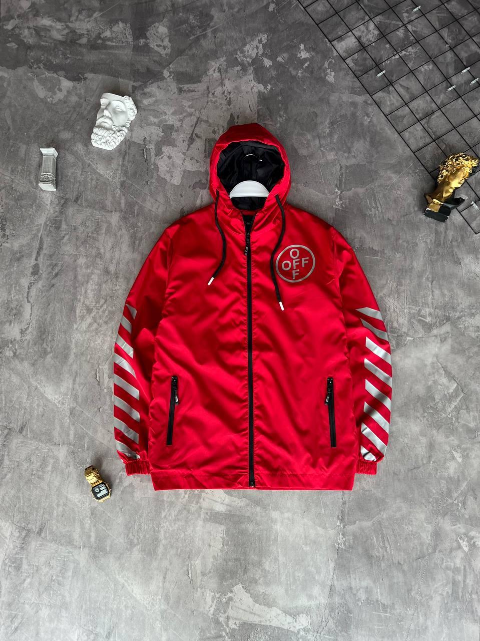Вітровка куртка чоловіча демісезонна червона з капюшоном Off-white