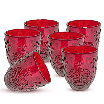 Набір із 6-ти скляних склянок у червоному кольорі Crown