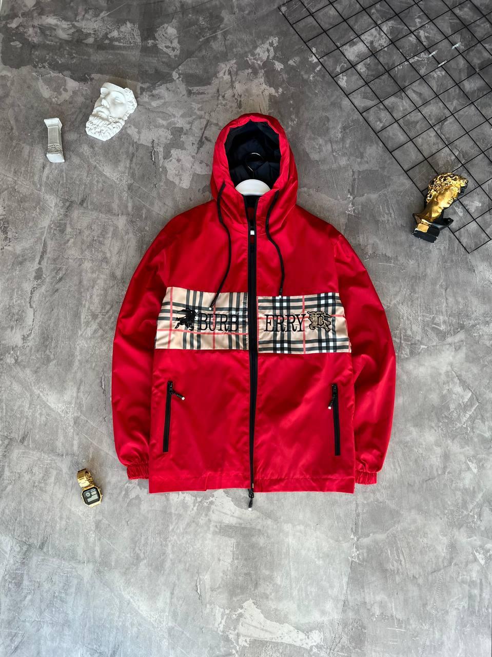 Вітровка куртка чоловіча демісезонна червона з капюшоном Burberry