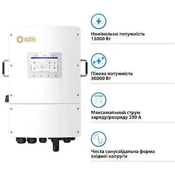 Гібридний інвертор Solis S6-EH3P15K-L 15KW 48V 2 MPPT Wi-Fi 380V Трифазний, фото 1